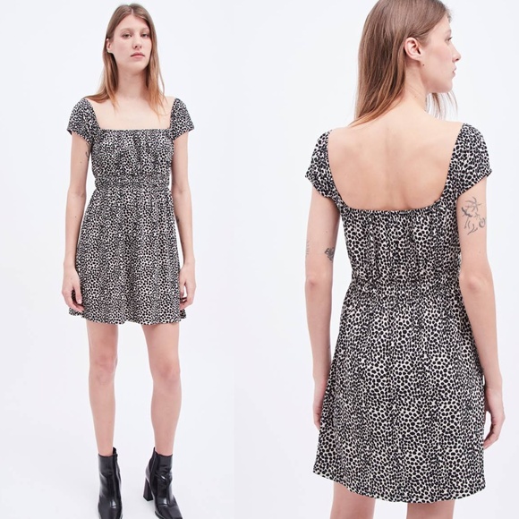 Topshop Black and White Smocked Animal Print Mini Dress - Picture 1 of 12
